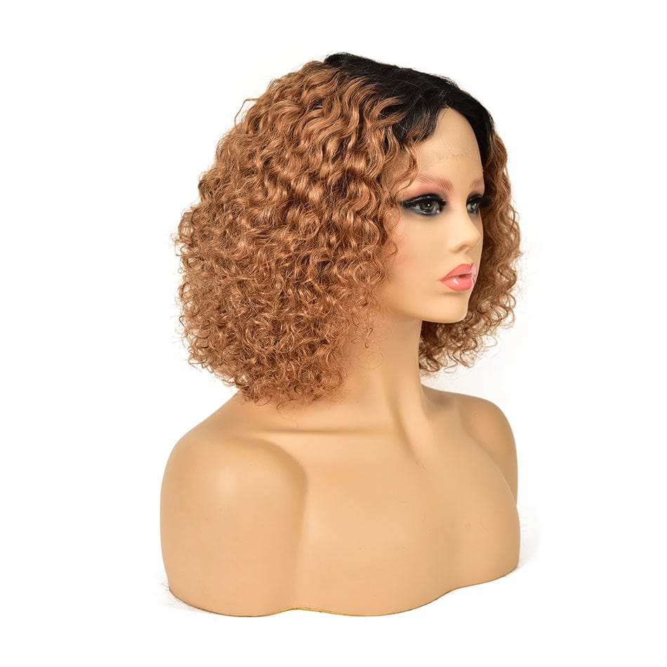 12 Inches / 9146A-T1B-30# YBRWIG Kinky Curly Human Remy Hair Short Bob Afro Kinky Curly Wig for women Jerry Curl Wig Glueless Virgin highlight pixie cut