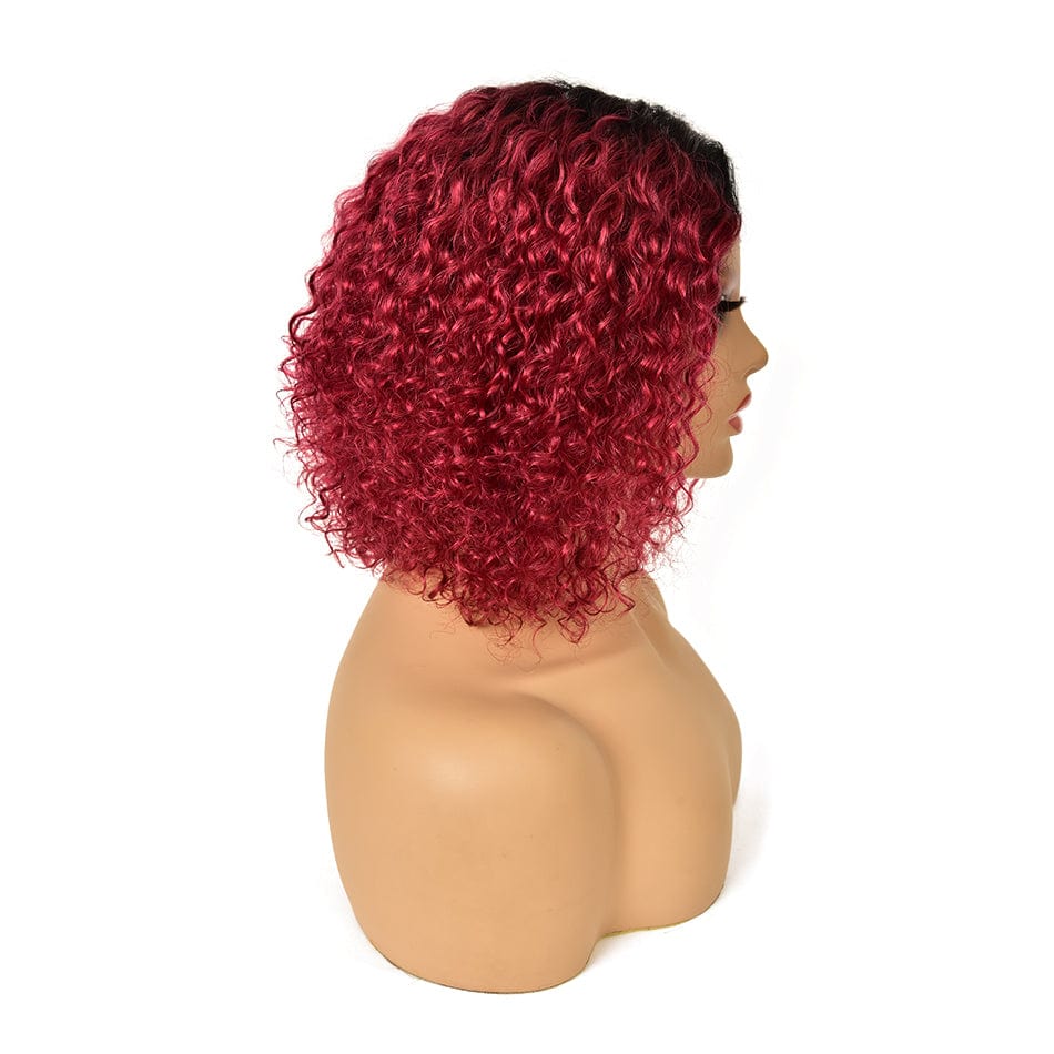 12 Inches / 9146A-T1B-99J# YBRWIG Kinky Curly Human Remy Hair Short Bob Afro Kinky Curly Wig for women Jerry Curl Wig Glueless Virgin highlight pixie cut