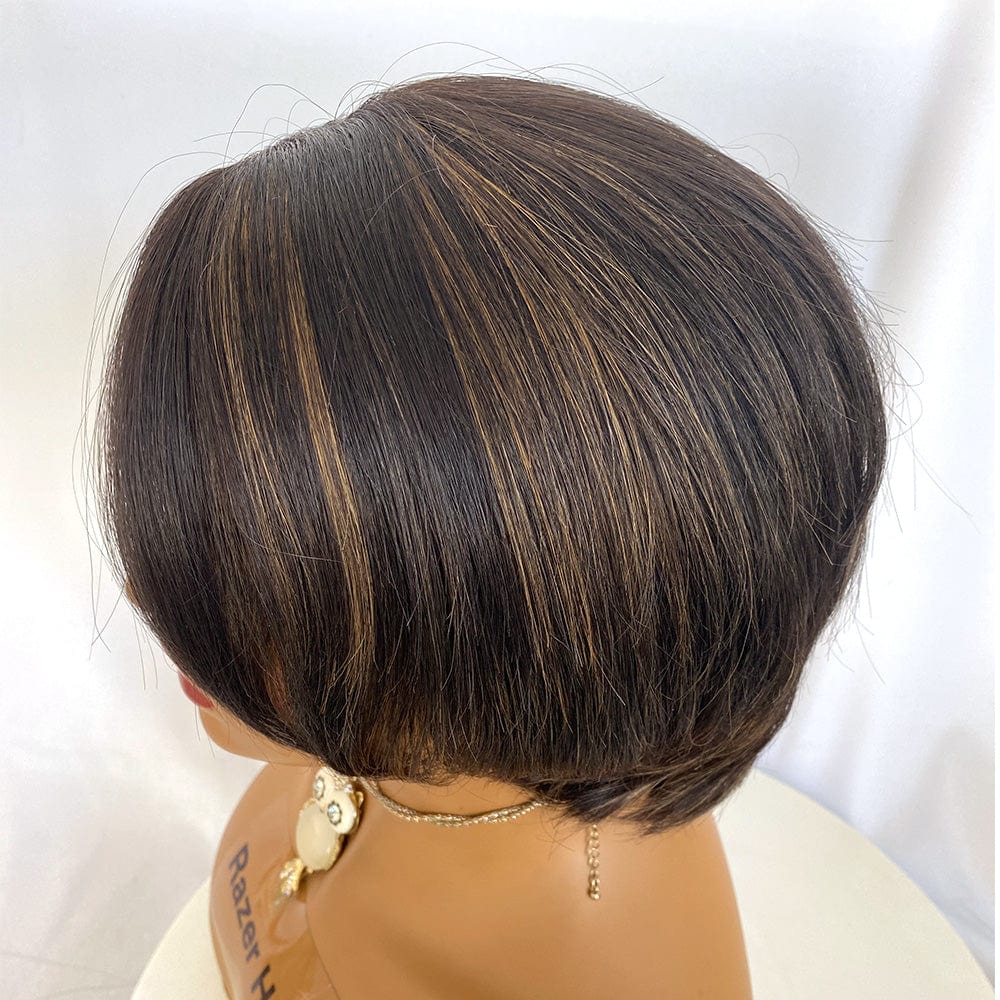 12 Inches / as picture Stock Pixie Remy Hair Cut Wig 100% Human Hair Machine Made No Lace Wig For Black Women