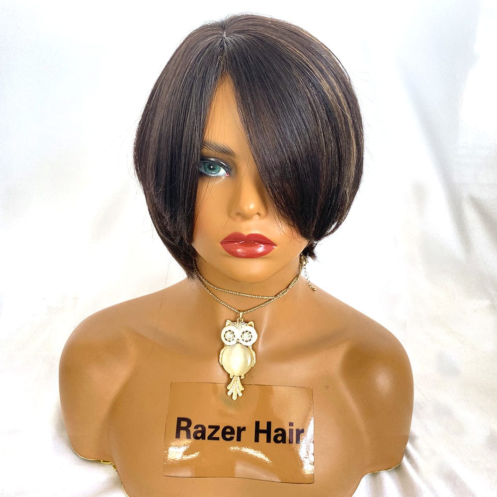 12 Inches / as picture Stock Pixie Remy Hair Cut Wig 100% Human Hair Machine Made No Lace Wig For Black Women