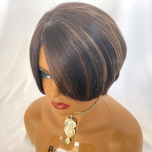 12 Inches / as picture Stock Pixie Remy Hair Cut Wig 100% Human Hair Machine Made No Lace Wig For Black Women