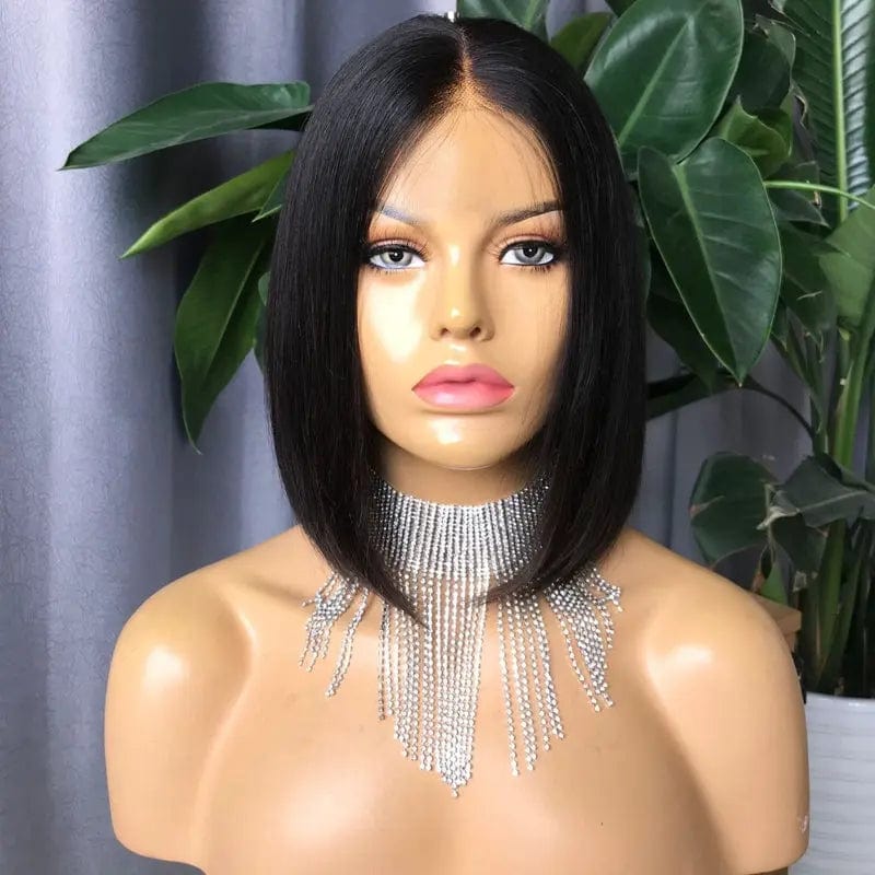 12 Inches / Black Joywigs In Stock Human Hair Bob Wig Front Lace