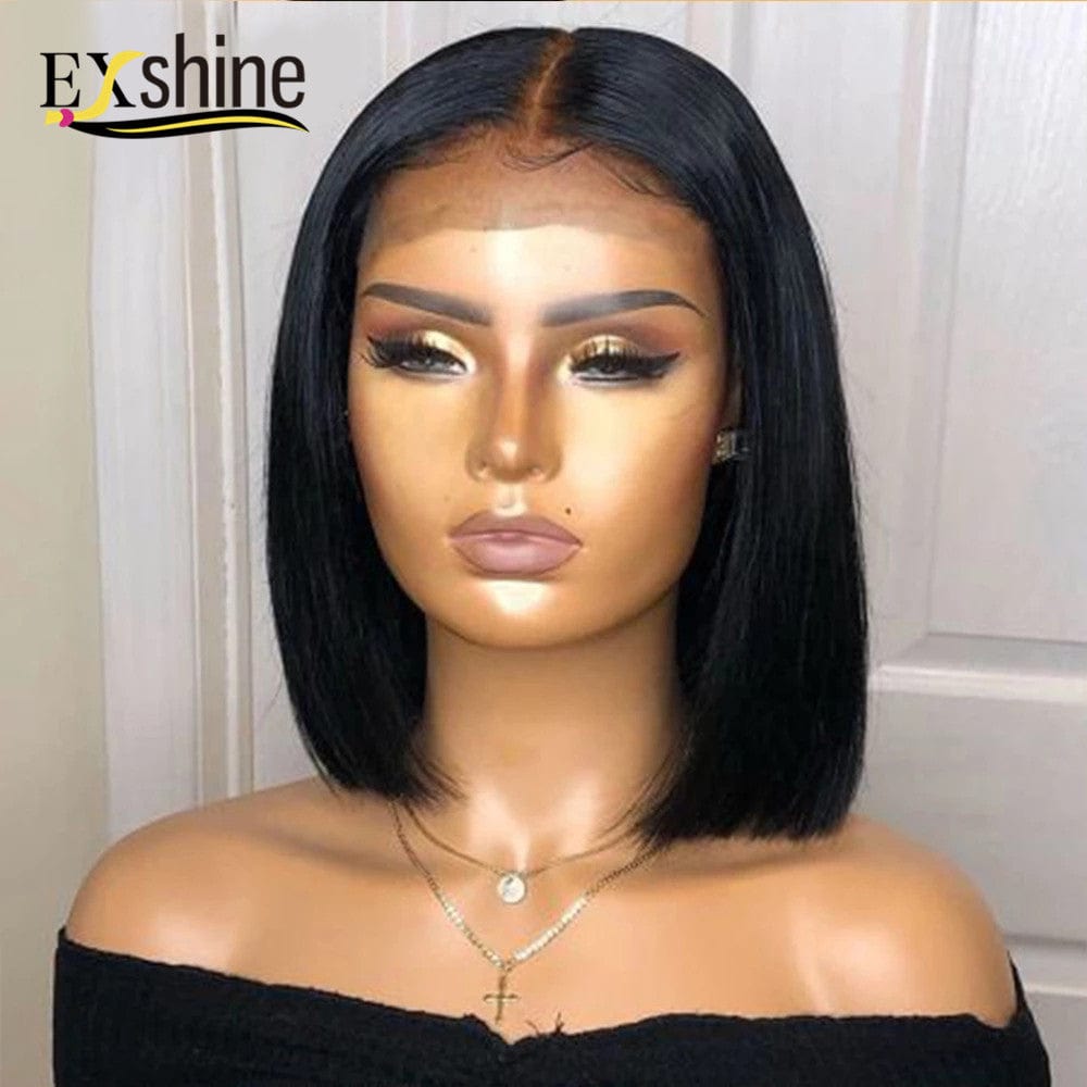 12 Inches / Natural black bob wigs Factory Direct Wholesale Indian Human Hair 8 Inch Straight Bob Wig Double Drawn Swiss Lace Front 13*4 Short Bob Virgin Hair Wig