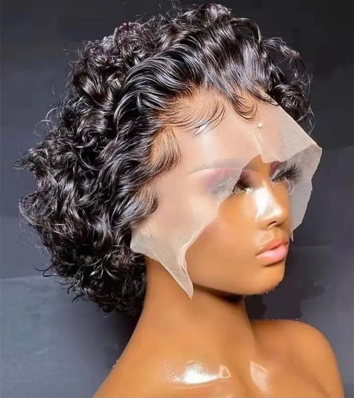 12 Inches / Natural Black Wholesale Short Bob Pixie Cut Curly Wigs Raw Virgin Indian Human Hair 13*4 Lace Front Wigs