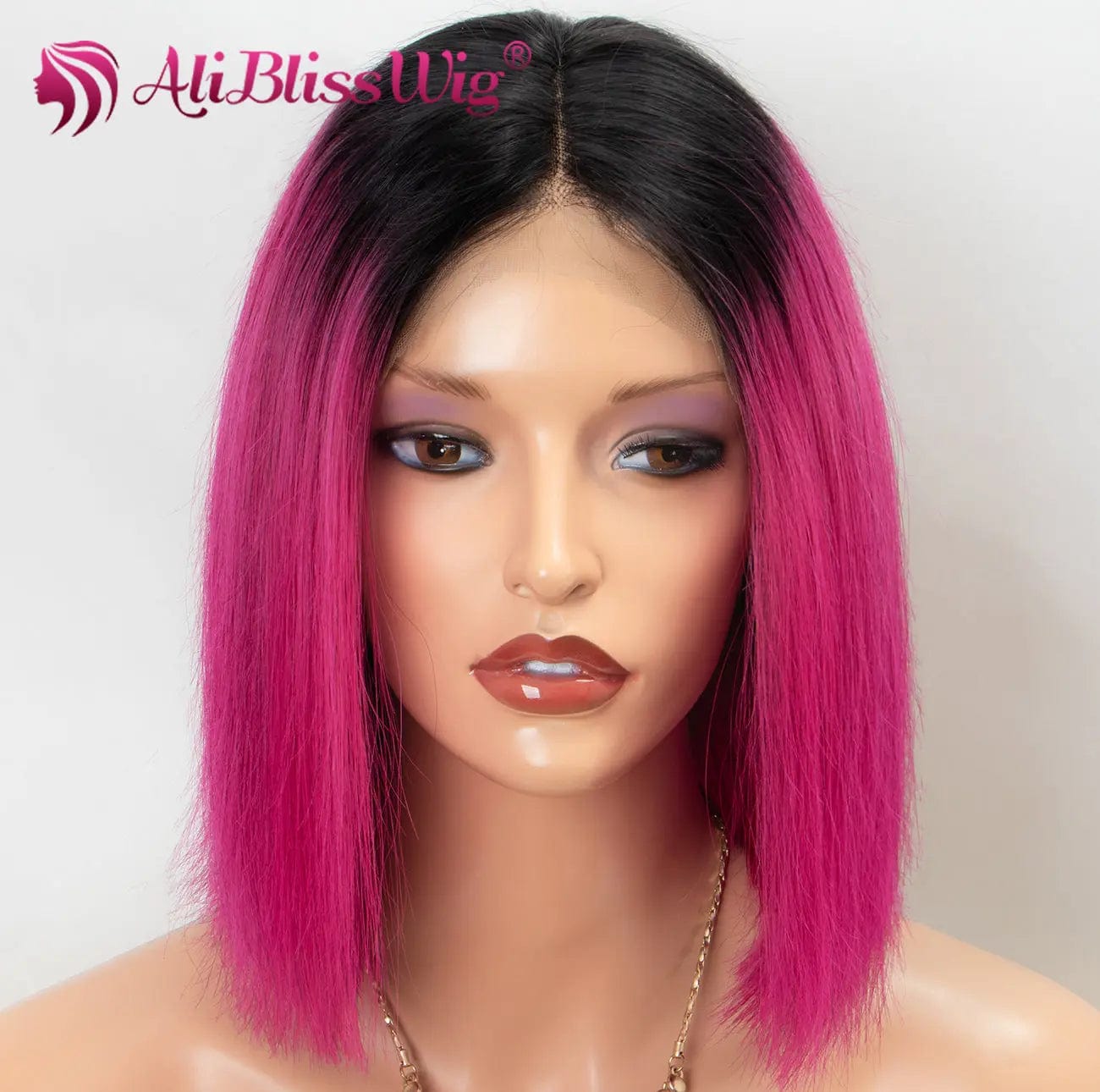 12 Inches / Ombre Pink 100% Human Hair Natural Hairline Wigs Ombre Pink