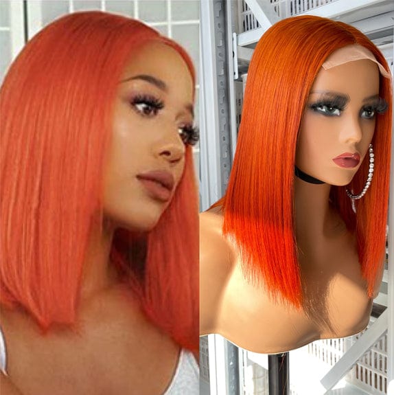 12 Inches / Orange 4*4 T bob wig 12A Machine Made Wig New Deep Curly Wave