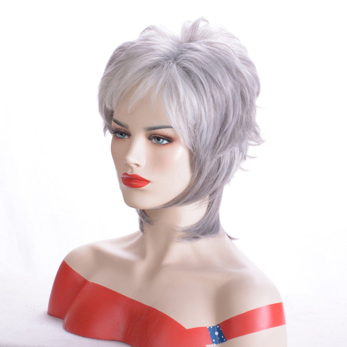 12 Inches / Sliver Gray Short Pixie Cut Wigs Natural Wavy Synthetic Hair For Women Sliver Gray Daily Wig With Bangs Heat Resistant Fiber