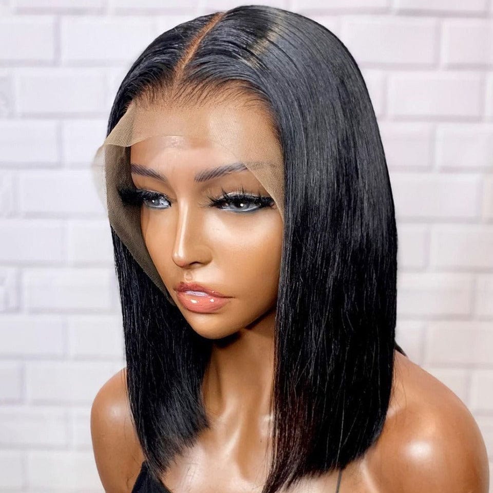 12 Inches / Straight Wig New Arrival Bob Curly Wigs Human Hair Straight Bob Wigs With Bangs Cheap Price Human Hair Short Lace Front Wigs For Black Women