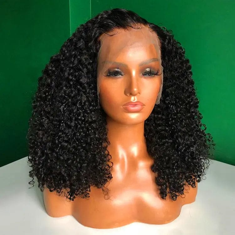 12 Inches / # style1 Natural Black Afro Kinky Curly Wig 400% High Density Virgin Cuticle Aligned Hair Lace Frontal Closure 180 Wigs