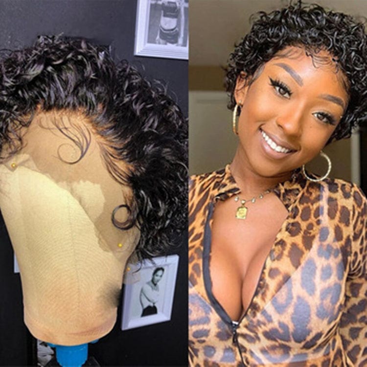 12A Unprocessed Invisible Knots Pixie Short Curly Bob Raw Indian Cuticle Aligned Human Hair Lace Front Wigs