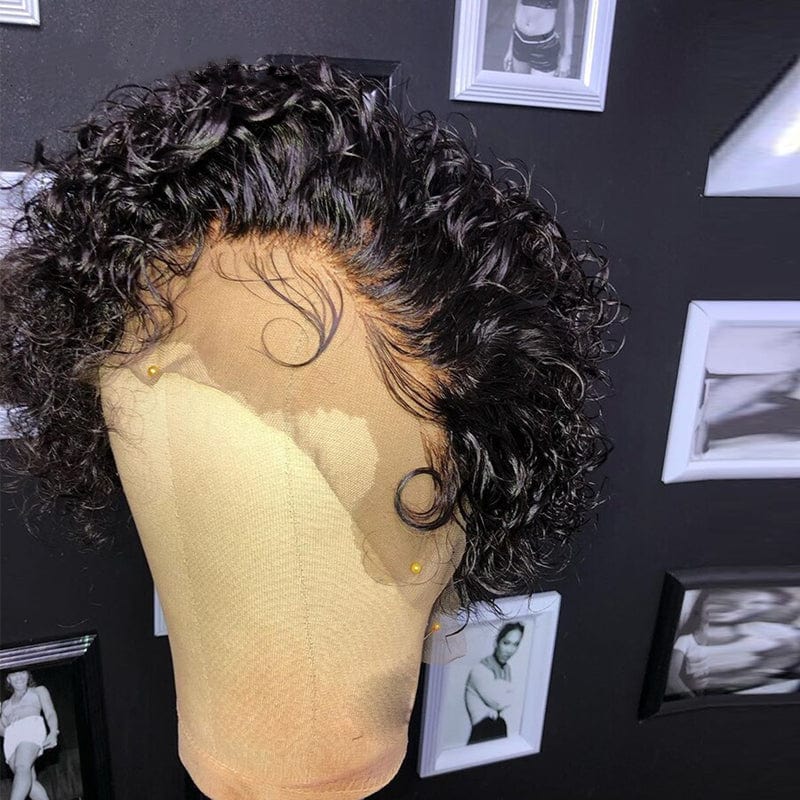 12A Unprocessed Invisible Knots Pixie Short Curly Bob Raw Indian Cuticle Aligned Human Hair Lace Front Wigs