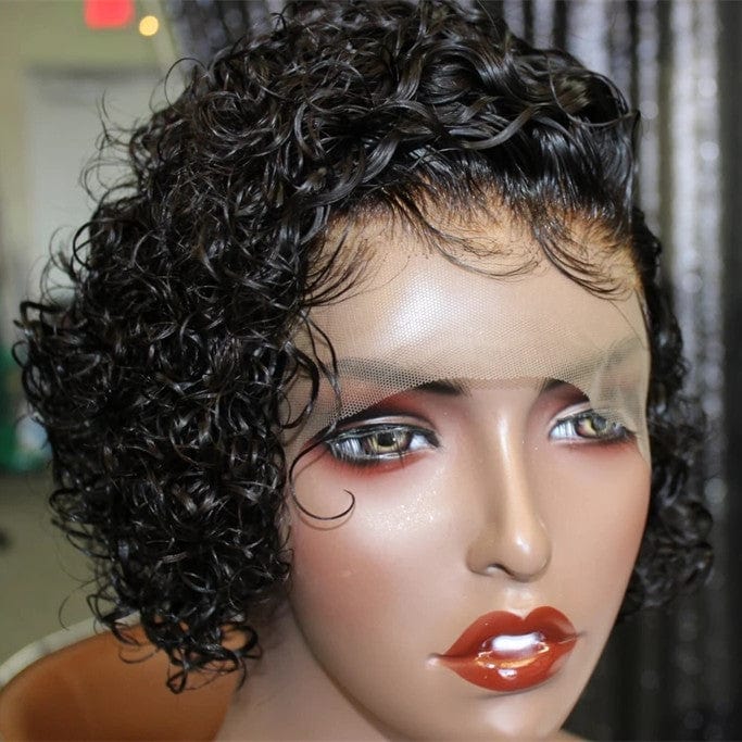 12A Unprocessed Invisible Knots Pixie Short Curly Bob Raw Indian Cuticle Aligned Human Hair Lace Front Wigs