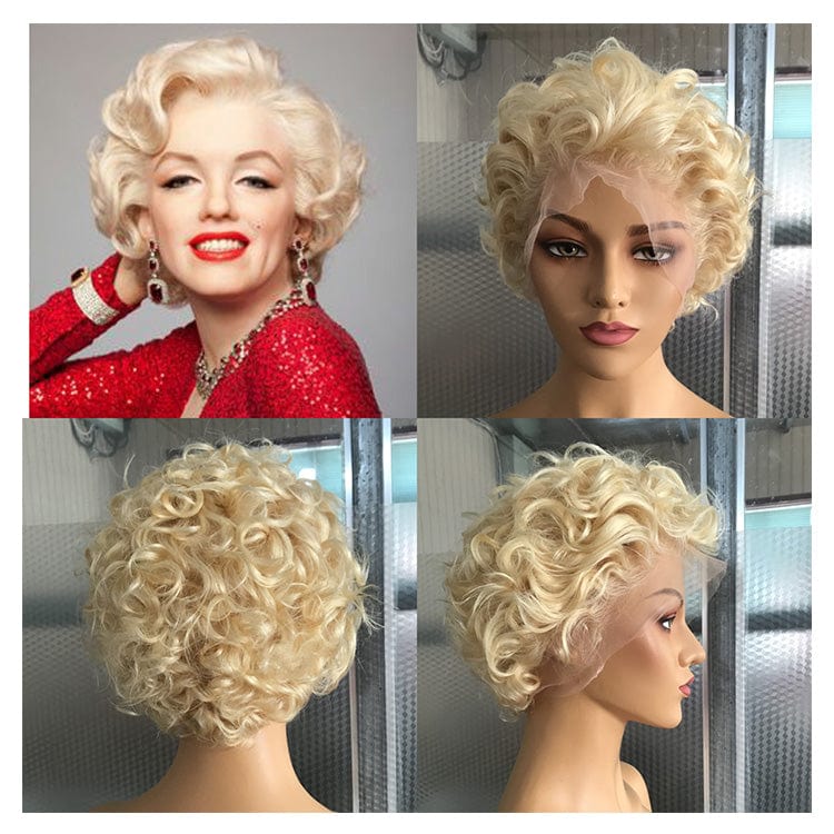 12A Unprocessed Invisible Knots Pixie Short Curly Bob Raw Indian Cuticle Aligned Human Hair Lace Front Wigs