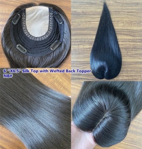 12INCHES / NB# 6X6.5 6"X 6.5'' 8''X 8'' Silk Top with Weft Back Silk Base Human Hair Wig