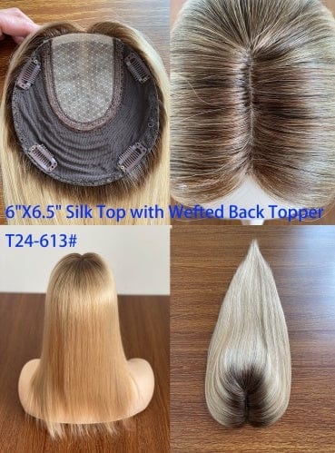 12INCHES / T24-613# 6X6.5 6"X 6.5'' 8''X 8'' Silk Top with Weft Back Silk Base Human Hair Wig