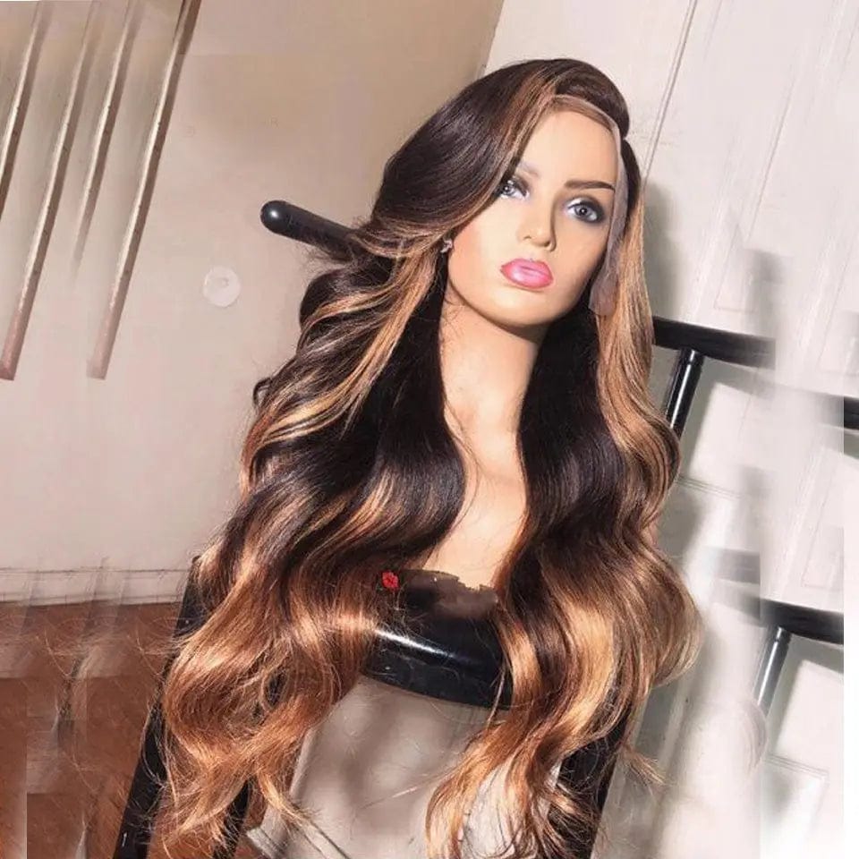 13*6 Black Brown Highlight Wig Pre Plucked Wigs