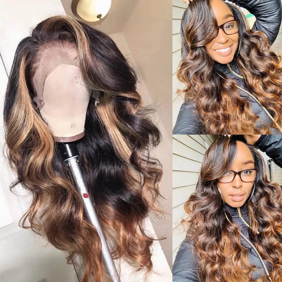 13*6 Black Brown Highlight Wig Pre Plucked Wigs