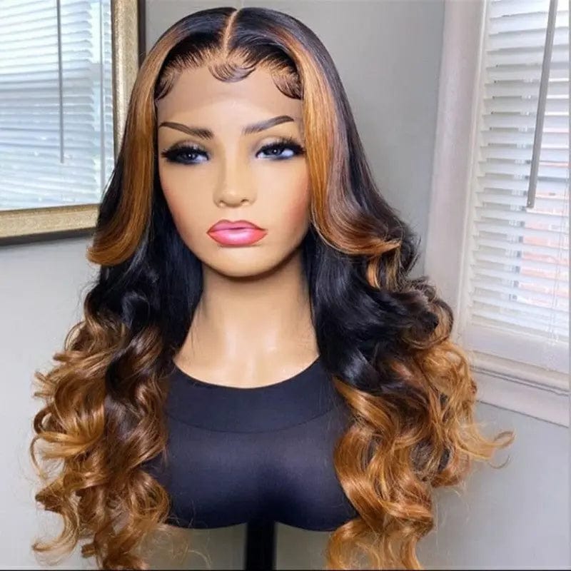 13*6 Black Brown Highlight Wig Pre Plucked Wigs