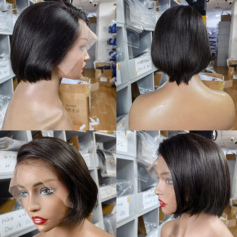 13*6 Hd Brazilian Pixie Lace Wig Glueless Short Bob Cut Virgin Transparent Lace Human Hair Lace Front Wig