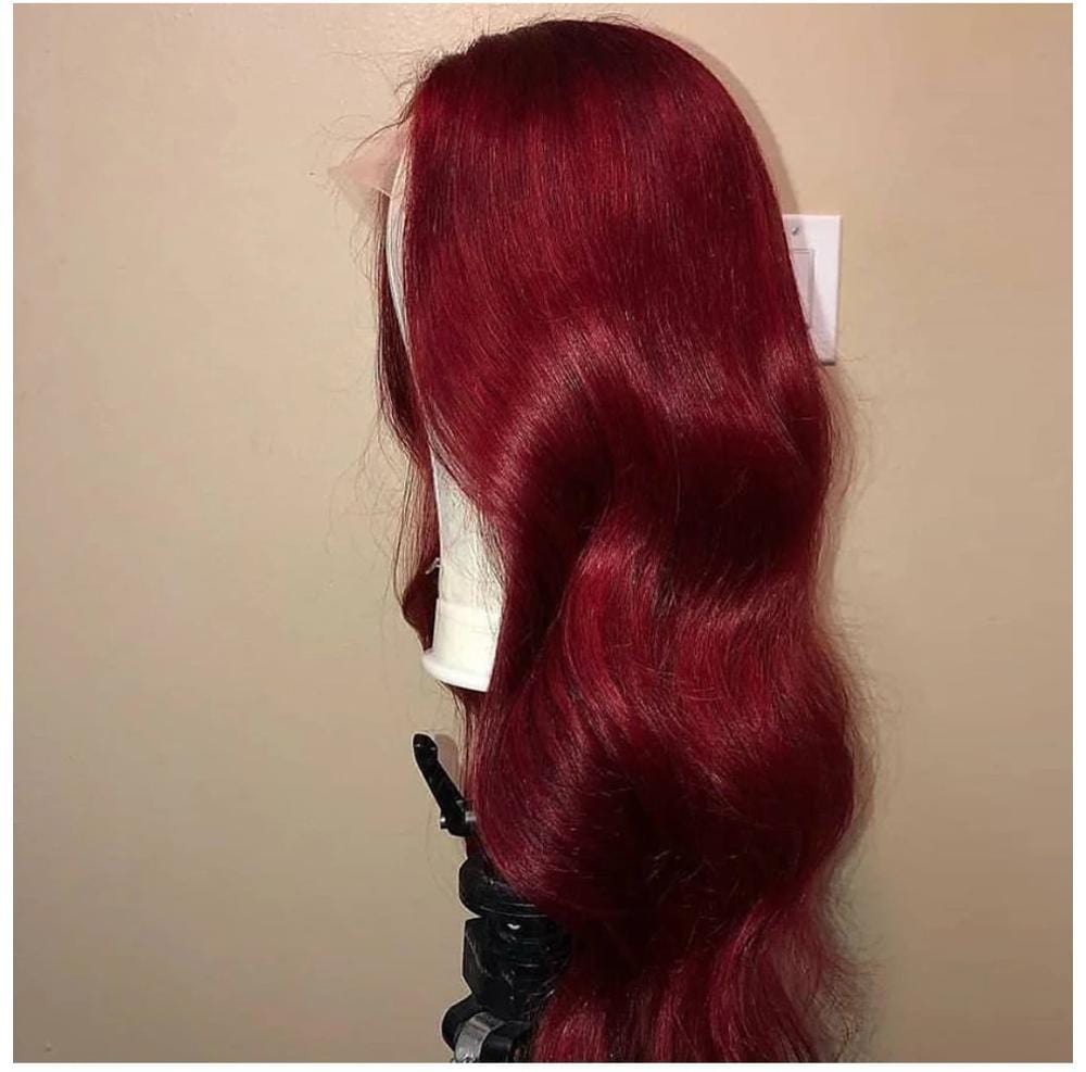 130% 150% Density 99J Burgundy Glueless Lace Front Human Hair Wigs Red Brazilian Body Wave For Women