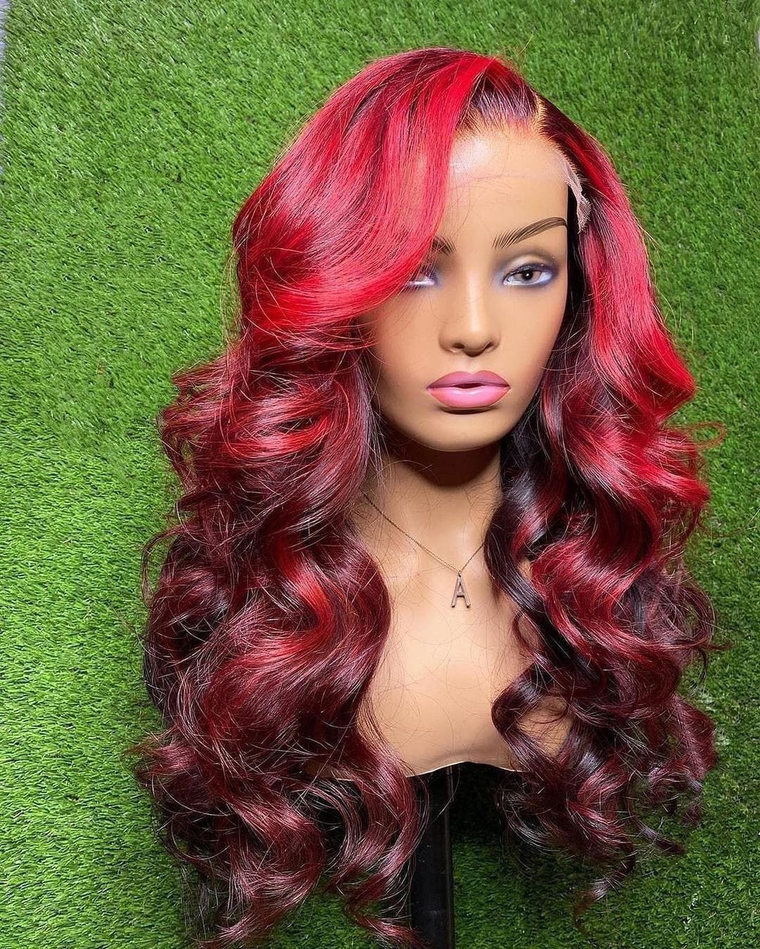 130% 150% Density 99J Burgundy Glueless Lace Front Human Hair Wigs Red Brazilian Body Wave For Women