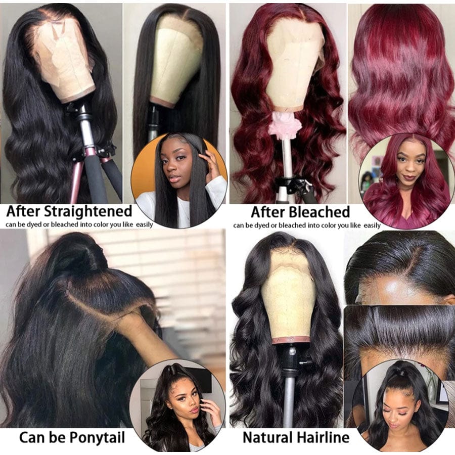 13x4 Body Wave 150% density HD Transparent Lace brazilian pre pluck natural human hair swiss front frontal wig for black women