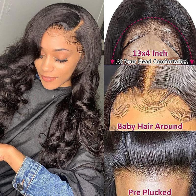 13x4 Body Wave 150% density HD Transparent Lace brazilian pre pluck natural human hair swiss front frontal wig for black women