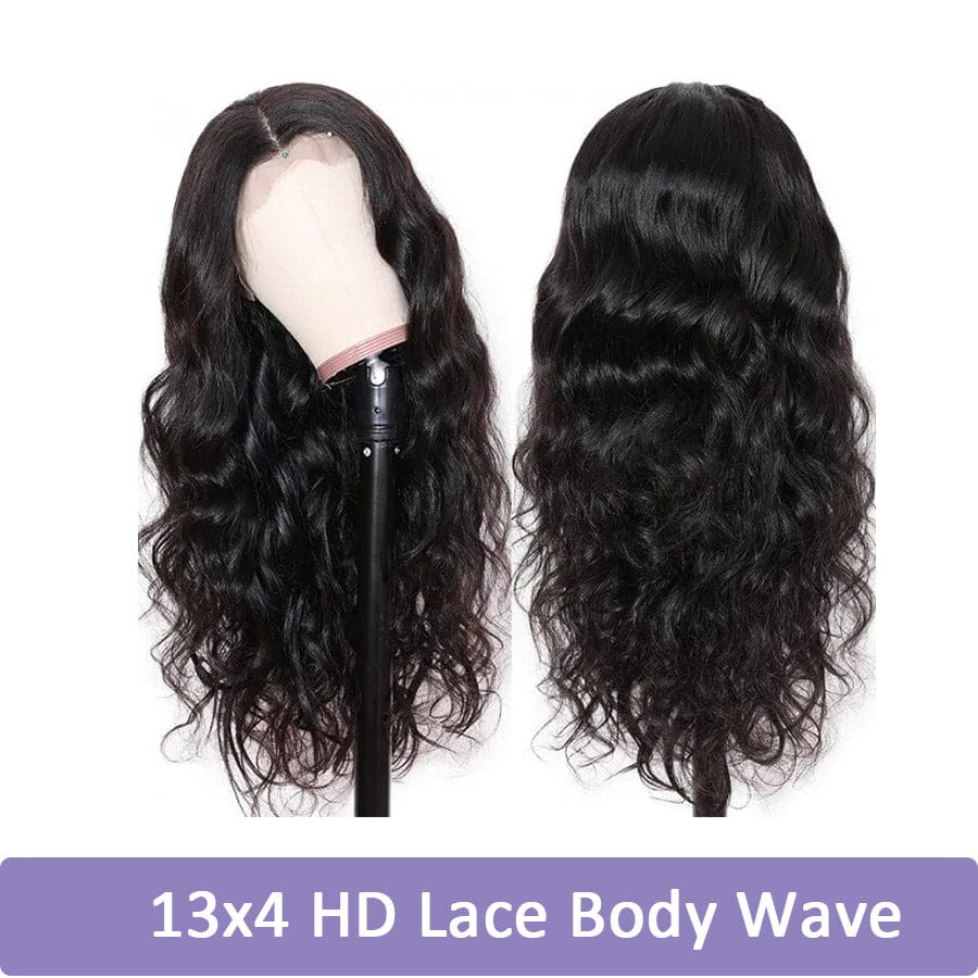 13x4 Body Wave 150% density HD Transparent Lace brazilian pre pluck natural human hair swiss front frontal wig for black women