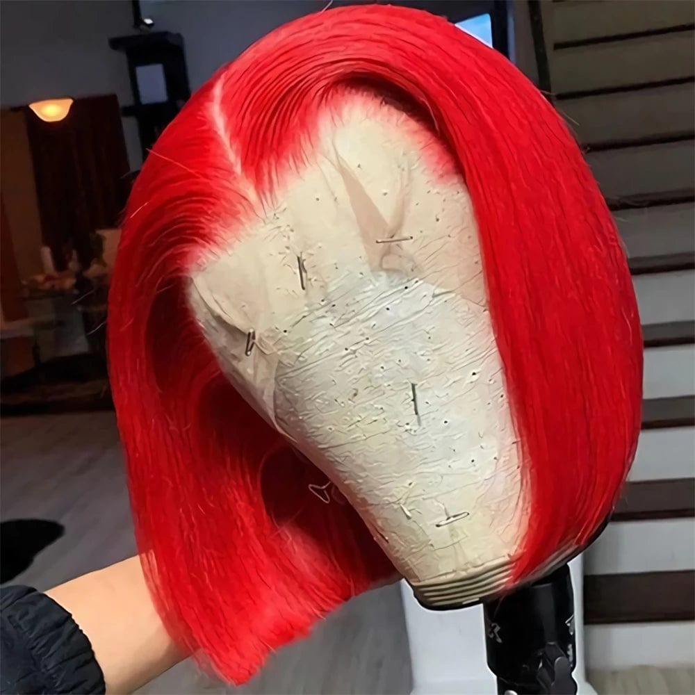 13x4 Bright Red Cut Bob Wig HD Lace