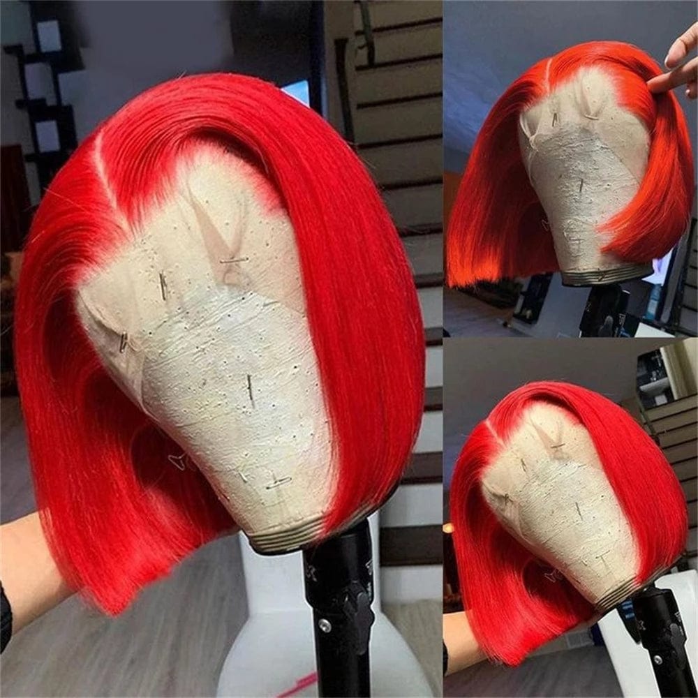 13x4 Bright Red Cut Bob Wig HD Lace