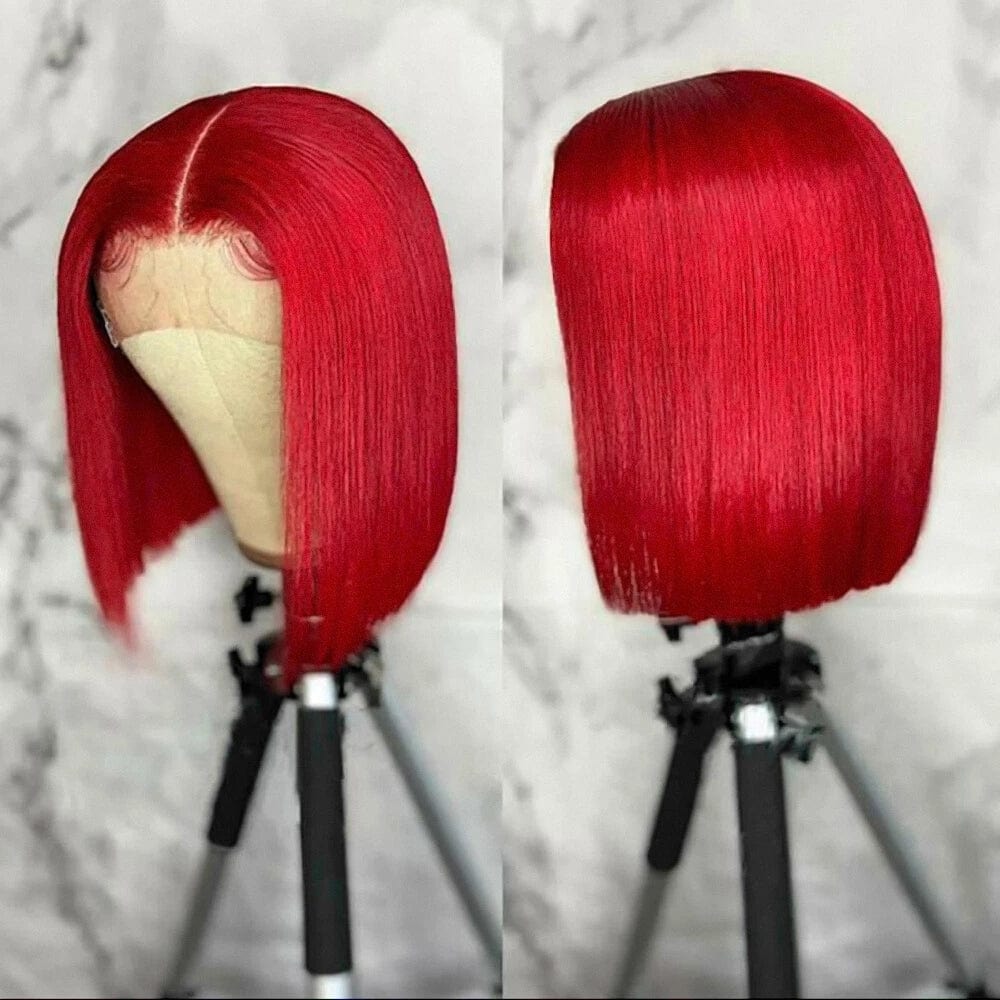 13x4 Bright Red Cut Bob Wig HD Lace