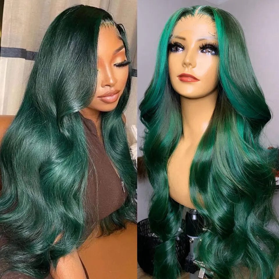 13x4 Lace Frontal Wig Dark Green Hair Wigs