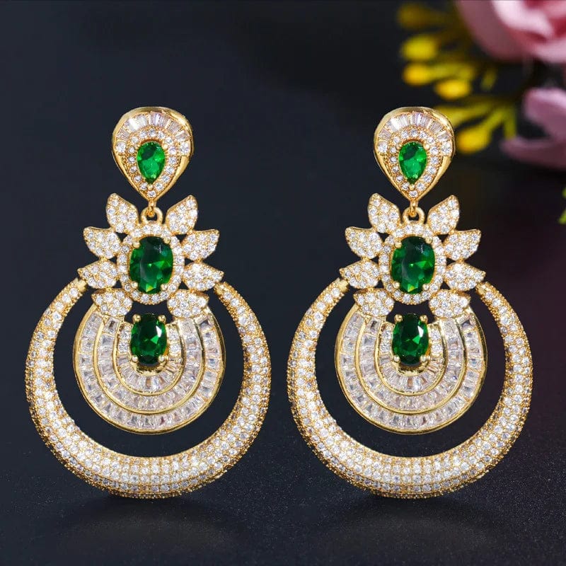 14 Fashion 24K Gold Plated Wholesale Dubai Gold Earrings Jewelry Women Cute Gift Party Western Wedding Copper Zircon Jewelry set