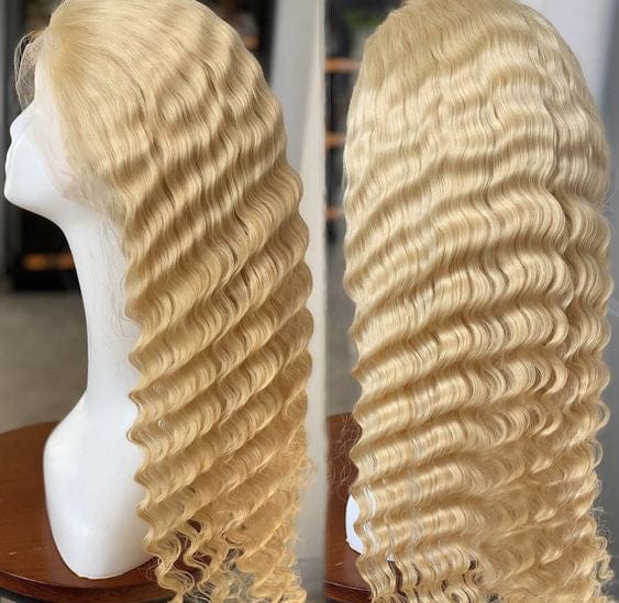 14 Inches / 13x4 wig 613 blonde deep wave 13x4 613 Frontal Wigs For Black Women Human Hair Virgin Cuticle Aligned Hair Blonde Lace Front Wig Straight 613 Lace Full Wigs