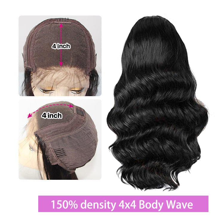 14 Inches / 150 density 4x4 Body Wave Moonhair Brazilian Human Hair Wigs Free Part Lace Front Wig 5X5 Lace Closure Wigs