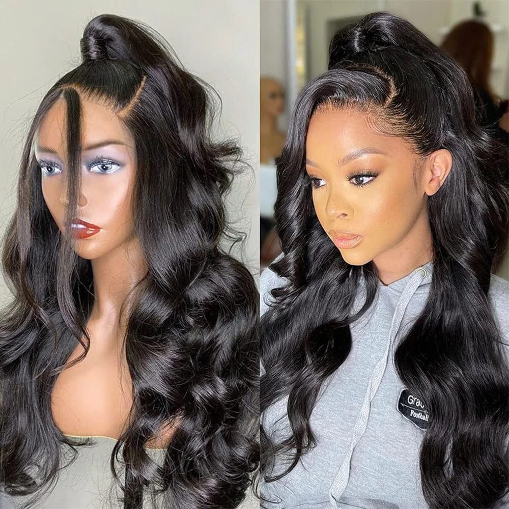 14 Inches / 1B 13*4 Wig Transparent Lace Front Human Hair Wigs PrePlucked 13x4 150% Brazilian Body Wave Lace Frontal Wig With Baby Hair