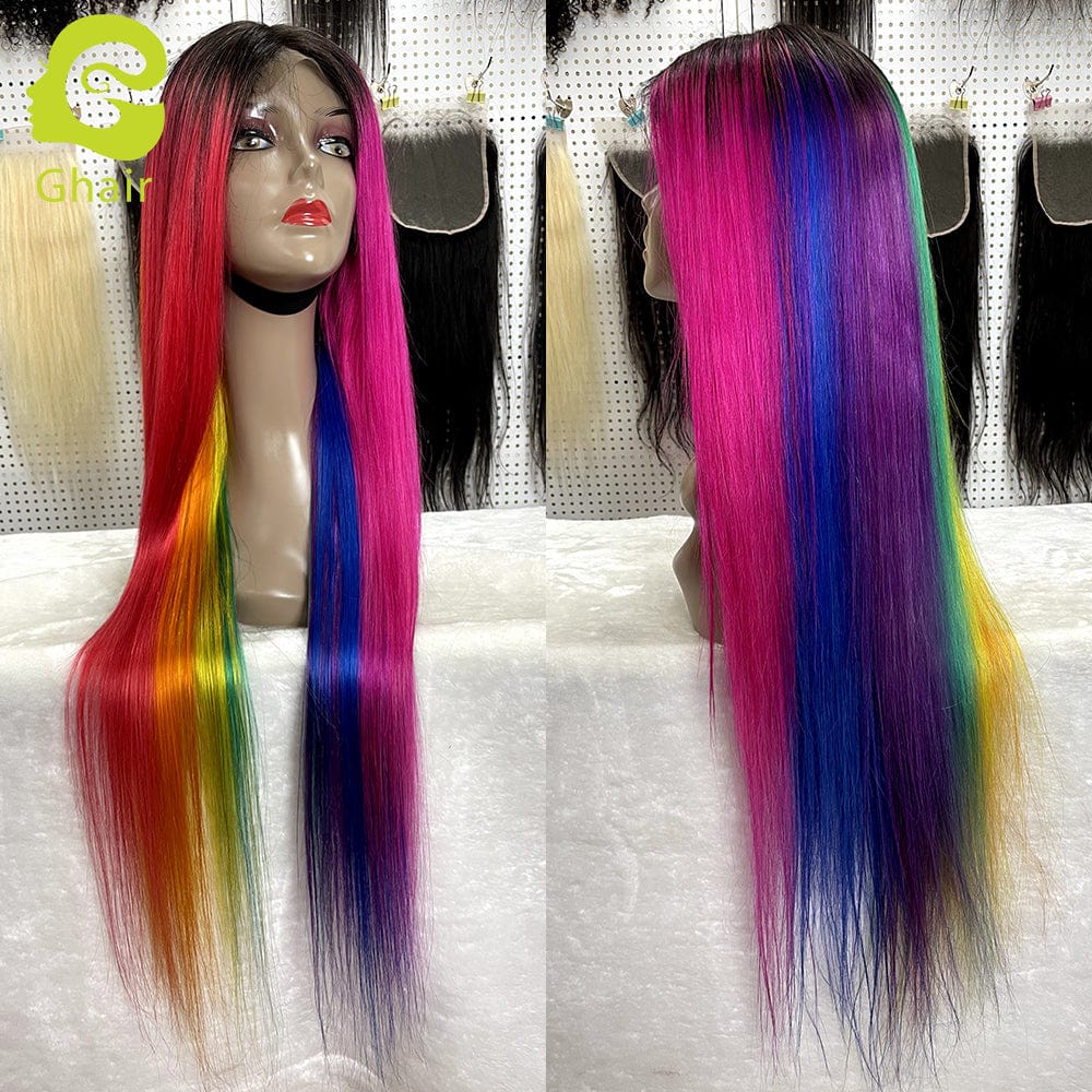 14 Inches / Black Rainbow new design human wig Raw Brazilian Cuticle Aligned Hair Lace Closure Wig 4x4 Lace Closure Wig Vendors