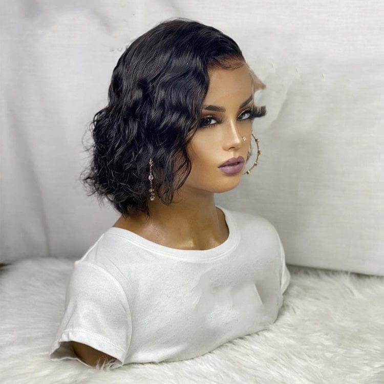 14 Inches / black Short Body Wave Hair Human Hair Wig Shot Bob 13*4 Lace Front Wigs  for Black Women