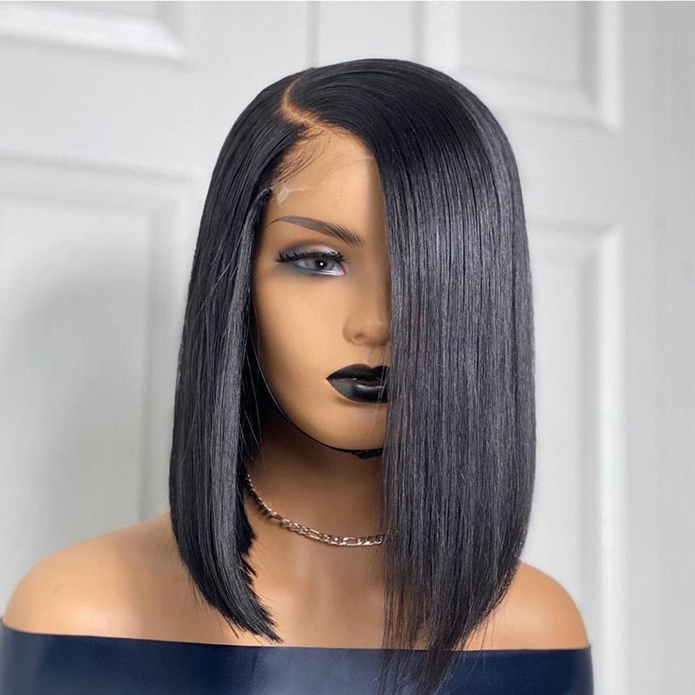 14 Inches / bob-Straight Wholesale Peruvian Bob Lace Front Human Hair Wig,Cheap 4*4 Lace Closure Short Bob Wig,Transparent Glueless Virgin Curly Bob Wigs