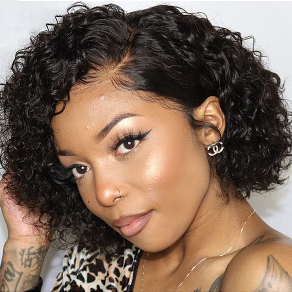 14 Inches / Brown Pixie Cut Curly Bob Wig 13x4 Lace Front Human Hair Wigs 4x4 Lace Closure Wig 100% Human Hair Remy Pre plucked With Baby Hair