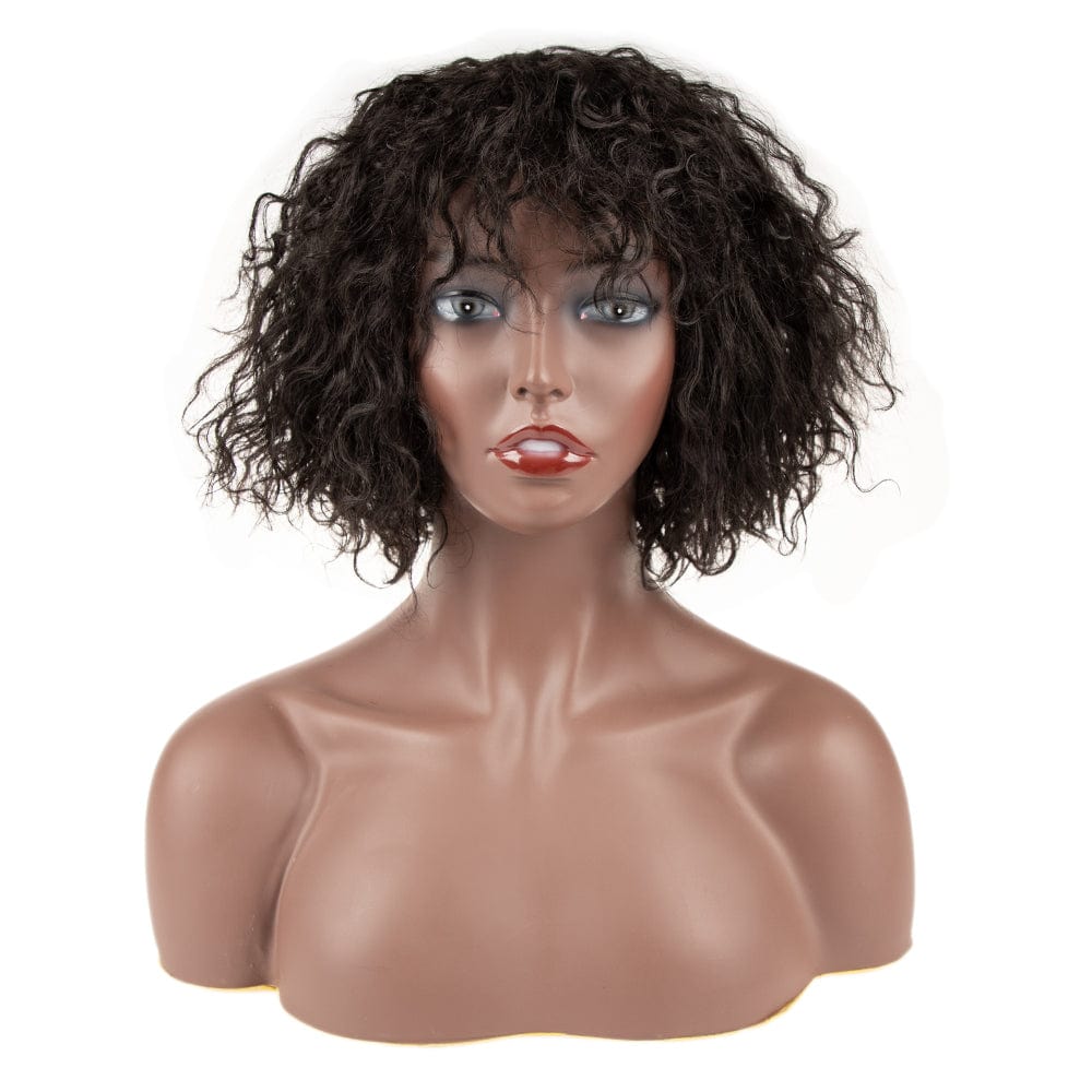 14 Inches / C1B sleek top quality wholesale hot selling cheap High Temperature  Heat Resistant afro kinky curl Synthetic Hair Wigs for women