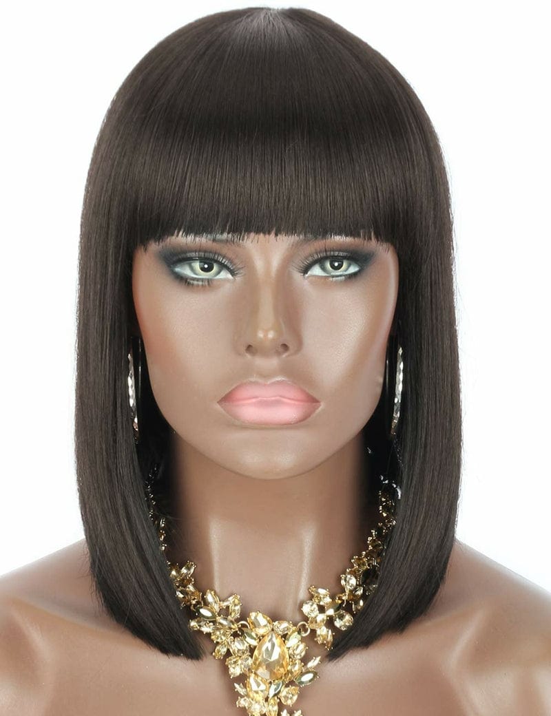 14 Inches / Darkest Brown Xianniao Amazon New Style Short Black Straight Bob Wigs with Bangs Synthetic Wig for Black Women Party Daily Use Shoulder Length