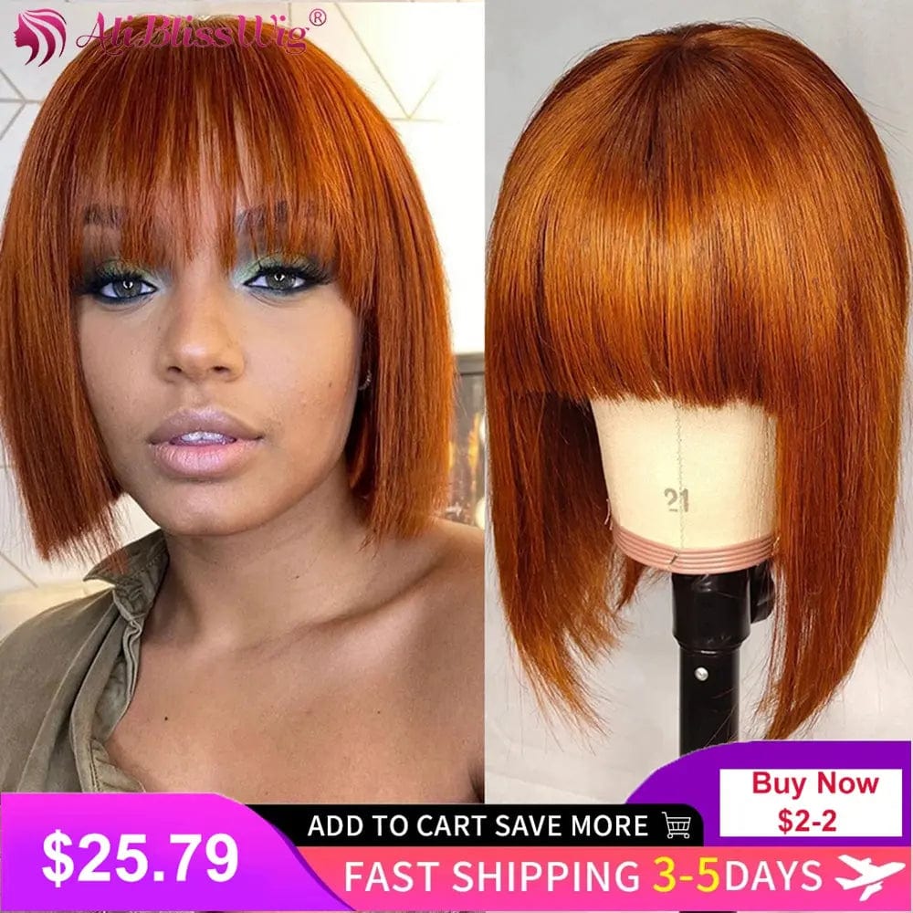 14 Inches / Ginger Orange Cheap 99J Burgundy Straight Short Bob Wig