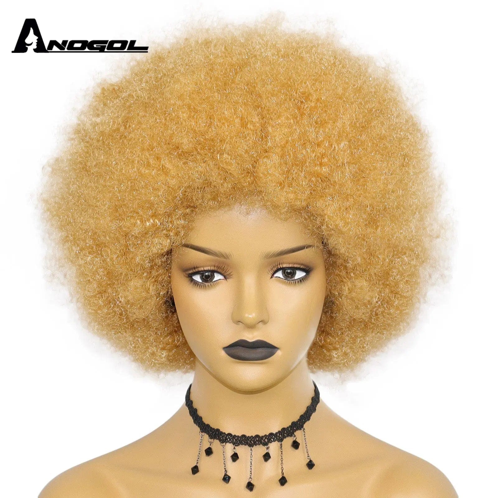 14 Inches / Gold Anogol Afro Kinky Curly Hair Wigs with Bangs