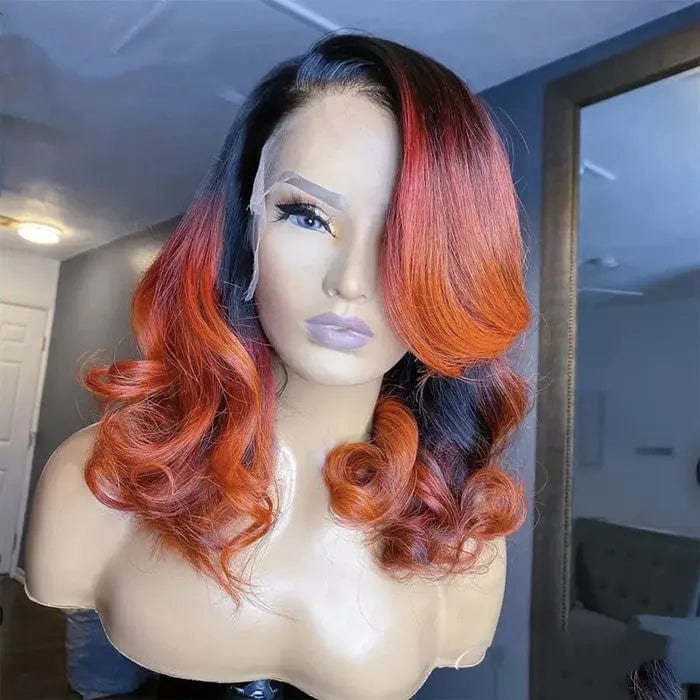 14 Inches / Highlights Red Pre Plucked Loose Body Wave Lace Wig Highlights Red Remy Hair Lace Front Wigs for Black Women