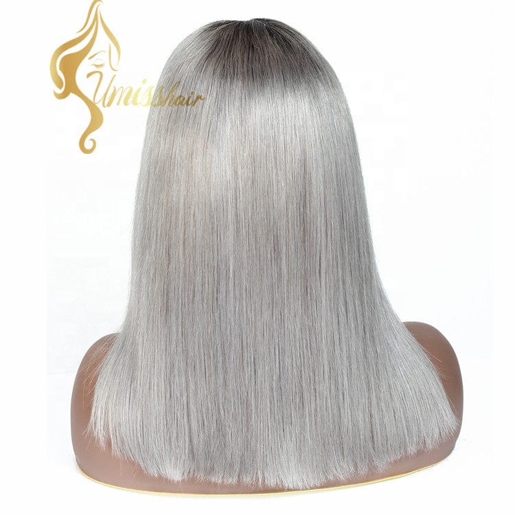 14 Inches / Ombre 1b grey Ombre Straight Human Wig Short Lace Frontal Grey Bob Human Hair Wigs Natural Wig Grey Hair For Lady