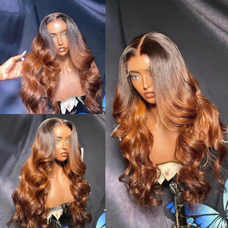 14 Inches / Ombre Honey Brown Highlight 1 Customized Super Wave Ombre Honey Brown Wigs