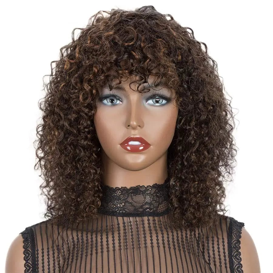 14 Inches / P1B-30 Sleek Bob Wig With Bangs Kinky Curly Hair Wigs