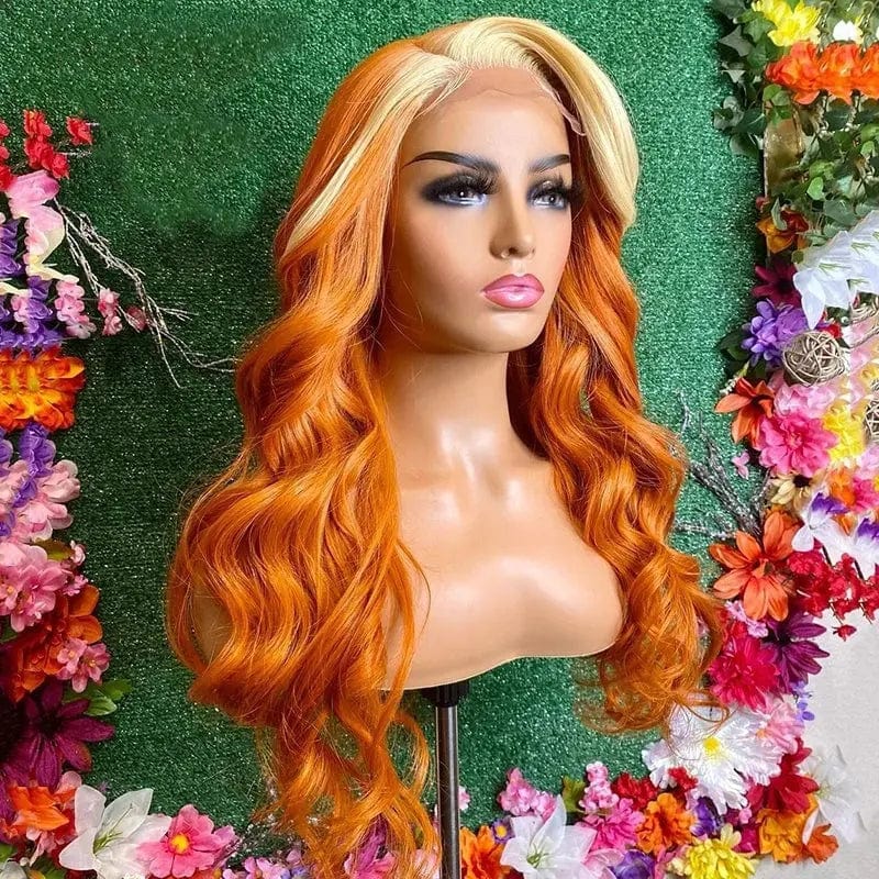 14 Inches / # style1 Blonde Bright Orange Brazilian Hair Wig