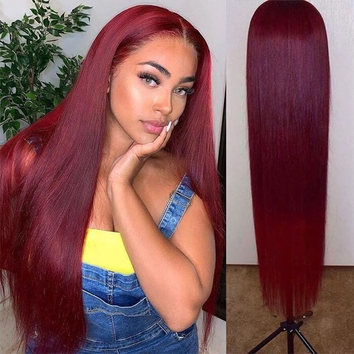 14 Inches / Transparent ST 99j 13x4 Frontal Wig Double Drawn Double Weft Pre Plucked Wigs Human Hair 99j, Straight Closure Frontl 99j Wig,raw Virgin Hair Wig 99j 1b